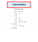 2009-10 TOPPS STEPHEN CURRY #321 BGS 8.5 RC ROOKIE 0014203495