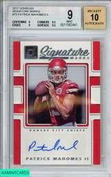 2017 DONRUSS SIGNATURE MARKS PATRICK MAHOMES #75 ROOKIE BGS 9 AUTO 10 0011562441