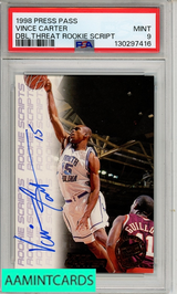 1998 PRESS PASS DOUBLE THREAT ROOKIE SCRIPT VINCE CARTER # DBL PSA 9 MINT  RC 130297416