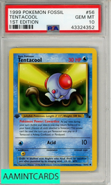1999 POKEMON FOSSIL TENTACOOL #56 1ST EDITION PSA 10 GEM MT 43324352
