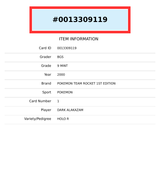 2000 POKEMON TEAM ROCKET 1ST EDITION DARK ALAKAZAM HOLO R #1 BGS 9 0013309119