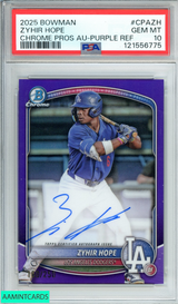 2025 BOWMAN ZYHIR HOPE #CPAZH CHROME PROS AU-PURPLE REF 160 OF 250 RC PSA 10 121556775