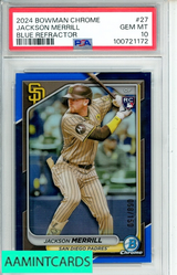 2024 BOWMAN CHROME JACKSON MERRILL #27 BLUE REFRACTOR PSA 10 GEM MT RC 100721172