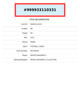 2025 PANINI PATRICK MAHOMES II COLLECTION AUTOGRAPH #PM-TDPASS 999933110331