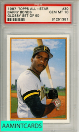 1987 TOPPS ALL-STAR GLOSSY SET OF 60 BARRY BONDS #30 PSA 10 GEM MT 81251381