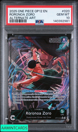 2025 ONE PIECE OP12-LEGACY OF THE MASTER RORONOA ZORO #020 ALTERNATE ART PSA 10 140392981