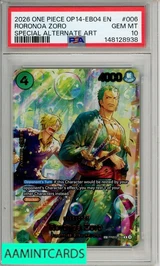 2026 ONE PIECE OP14-EB04 AZURE SEAS SEVEN RORONOA ZORO #006 SPL ALT ART PSA 10 148128938