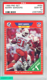 1989 PRO SET BARRY SANDERS #494 DETROIT LIONS ROOKIE  HOF PSA 10 GEM MT 23670862
