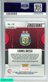 2022 PANINI INSTANT  LIONEL MESSI #118 FIFA WORLD CUP QATAR PSA 10 GEM MT 83964056