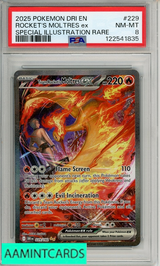 2025 POKEMON DRI EN-DESTINED RIVALS ROCKETS MOLTRES EX #229 SIR PSA 8 NM-MT 122541835