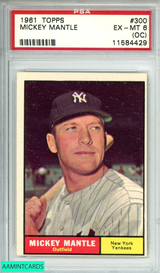1961 TOPPS MICKEY MANTLE #300 NEW YORK YANKEES HOF PSA 6 EX-MT (OC) 11584429