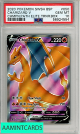 2020 POKEMON SWSH BLACK STAR PROMO CHARIZARD V #050 CHMPN PATH ETB PSA 10 58924554