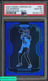 2020 PANINI CHRONICLES PRIZM BLACK JOE BURROW #PB1 BLUE 18 OF 25 ROOKIE PSA 10 63787776