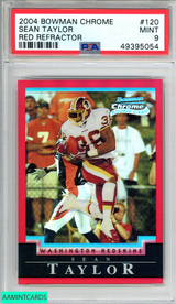2004 BOWMAN CHROME SEAN TAYLOR #120 RED REFRACTOR ROOKIE RC 2 OF 210 PSA 9 MINT 49395054