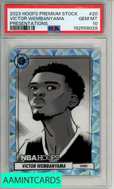 2023 PANINI HOOPS PREMIUM STOCK PRESENTATIONS VICTOR WEMBANYAMA #20 PSA 10 RC 162558028