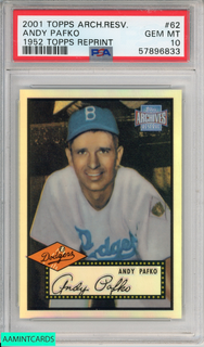 2001 TOPPS ARCHIVES RESERVE ANDY PAFKO #62 1952 TOPPS REPRINT DODGERS PSA 10 57896833