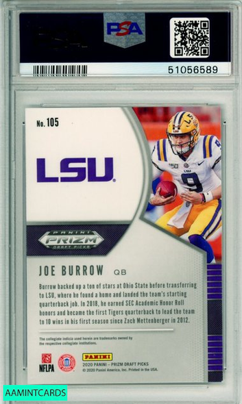 2020 PANINI PRIZM DRAFT PICKS JOE BURROW #105 ROOKIE BENGALS PSA MINT 9 51056589