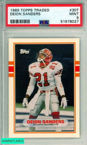 1989 TOPPS TRADED DEION SANDERS #30T ROOKIE HOF ATLANTA FALCONS PSA MINT 9 51678027