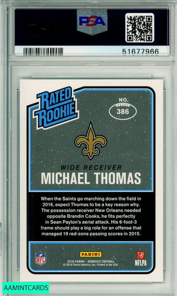 2016 PANINI DONRUSS MICHAEL THOMAS #386 ROOKIE NEW ORLEANS SAINTS PSA MINT 9 51677966