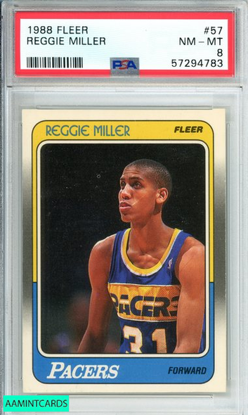 1988 FLEER REGGIE MILLER #57 INDIANA PACERS ROOKIE RC PSA NM-MT 8 57294783