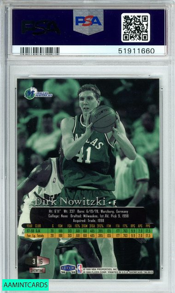 1998 FLAIR SHOWCASE DIRK NOWITZKI #16 ROW 3 MAVERICKS ROOKIE RC PSA 9 MINT 51911660