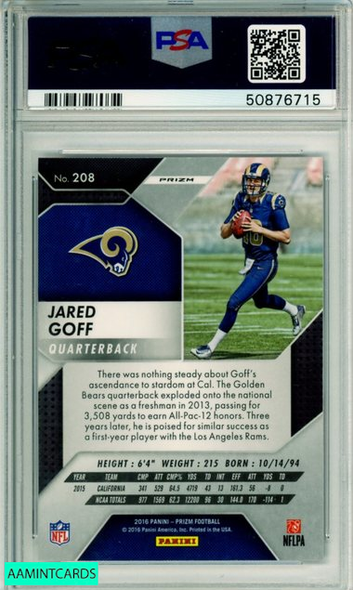 2016 PANINI PRIZM JARED GOFF #208 RED WHITE BLUE DISCO PRIZM ROOKIE PSA 8 NM-MT 50876715