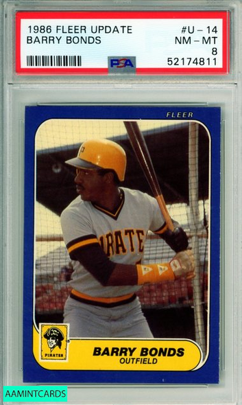 1986 FLEER UPDATE BARRY BONDS #U-14 ROOKIE PITTSBURGH PIRATES RC PSA 8 NM-MT 52174811