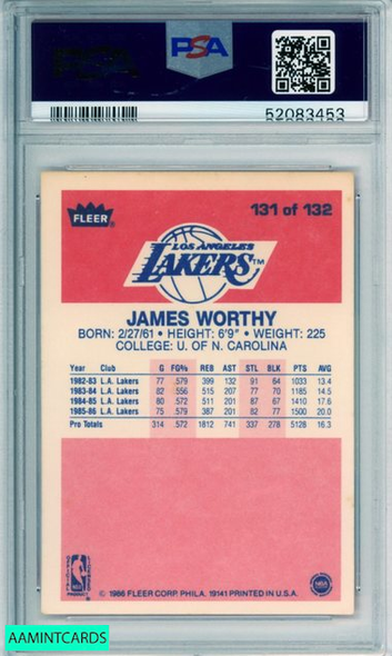 1986 FLEER JAMES WORTHY #131 HOF LOS ANGELES LAKERS PSA 8 NM-MT 52083453