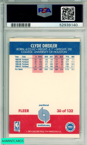 1987 FLEER CLYDE DREXLER #30 HOF PORTLAND TRAILBLAZERS PSA 8 NM-MT 52939140