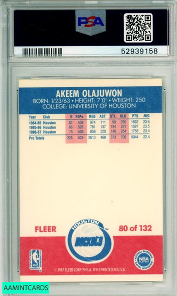 1987 FLEER AKEEM OLAJUWON #80 HOF HOUSTON ROCKETS PSA 7 NM 52939158