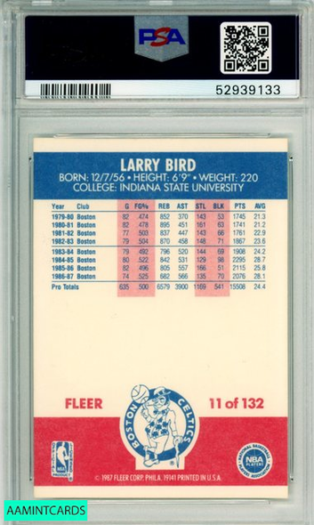 1987 FLEER LARRY BIRD #11 HOF BOSTON CELTICS PSA 7 NM 52939133