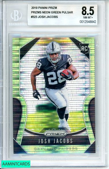 2019 PANINI PRIZM JOSH JACOBS #323 PRIZMS NEON GREEN PULSAR RC BGS 8.5 0012548842