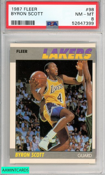 1987 FLEER BYRON SCOTT #98 LOS ANGELES LAKERS PSA 8 NM-MT 52647399