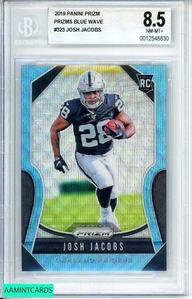 2019 PANINI PRIZM JOSH JACOBS #323 PRIZMS BLUE WAVE ROOKIE RC BGS 8.5 NM-MT+ 0012548830