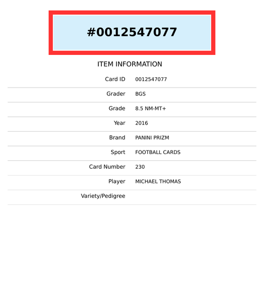 2016 PANINI PRIZM MICHAEL THOMAS #230 SAINTS ROOKIE RC BGS 8.5 0012547077