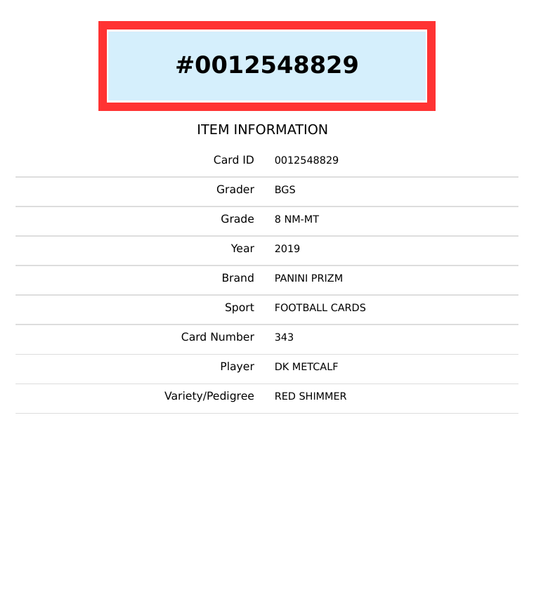 2019 PANINI PRIZM D.K. METCALF #343 PRIZMS RED SHIMMER ROOKIE RC 1 OF 15 BGS 8 0012548829