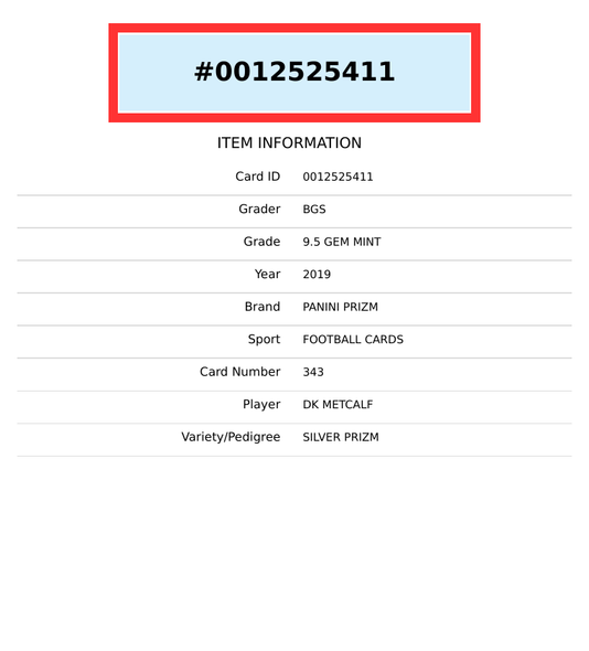 2019 PANINI PRIZM DK METCALF #343 SILVER PRIZM ROOKIE RC BGS 9.5 GEM MINT 0012525411