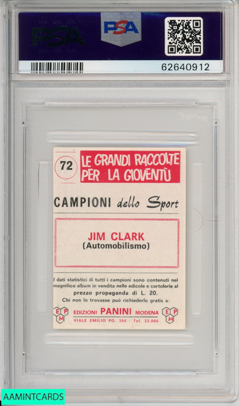 1966 PANINI JIM CLARK #72 CAMPIONI DELLO SPORT ROOKIE LOTUS RC PSA 7 NM 62640912