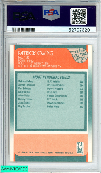 1988 FLEER PATRICK EWING #130 ALL-STAR NEW YORK KNICKS PSA 8 NM-MT 52707320