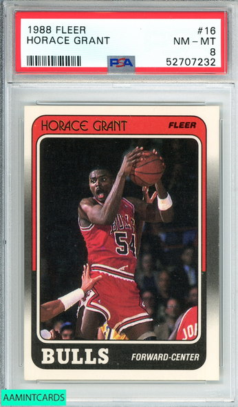 1988 FLEER HORACE GRANT #16 CHICAGO BULLS ROOKIE RC PSA 8 NM-MT 52707232