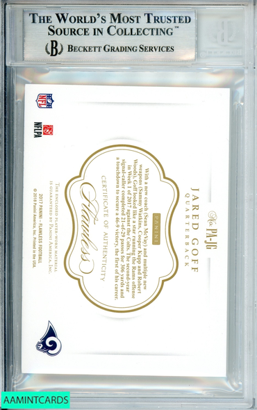 2017 PANINI FLAWLESS JARED GOFF #21 PATCHES PLATINUM 1 OF 1 BGS 8.5 NM-MT+ 0012548879
