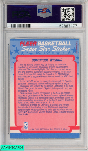 1988 FLEER STICKER DOMINIQUE WILKINS #11 HOF ATLANTA HAWKS PSA 5 EX 52867477