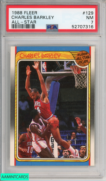 1988 FLEER CHARLES BARKLEY #129 ALL-STAR HOF PHILADELPHIA 76ERS PSA 7 NM 52707316