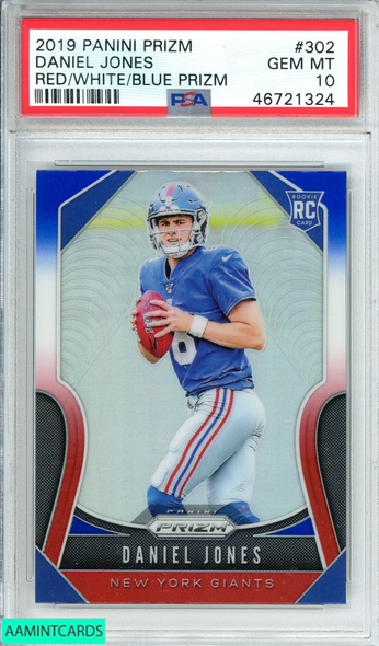 2019 PANINI PRIZM DANIEL JONES #302 RED WHITE BLUE PRIZM ROOKIE RC PSA 10 GEM MT 46721324