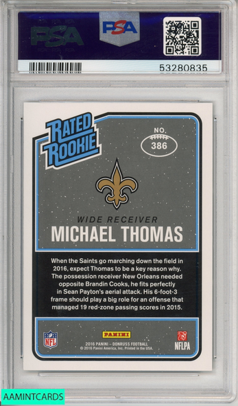 2016 PANINI DONRUSS MICHAEL THOMAS #386 ROOKIE NEW ORLEANS SAINTS RC PSA 9 MINT 53280835