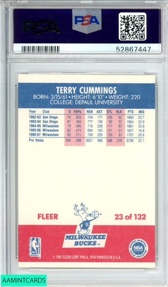 1987 FLEER TERRY CUMMINGS #23 MILWAUKEE BUCKS PSA 8 NM-MT 52867447