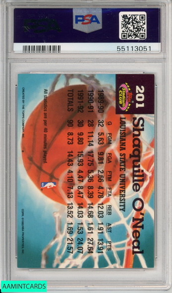 1992 STADIUM CLUB SHAQUILLE O NEAL #201 MEMBERS ONLY ROOKIE HOF MAGIC RC PSA 7 55113051