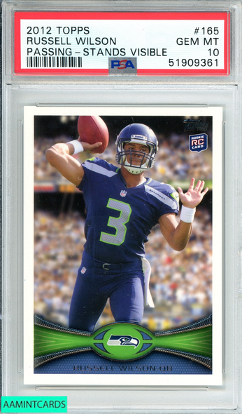 2012 TOPPS RUSSELL WILSON #165 PASSING-STANDS VISIBLE RC SEAHAWKS PSA 10 GEM MT 51909361