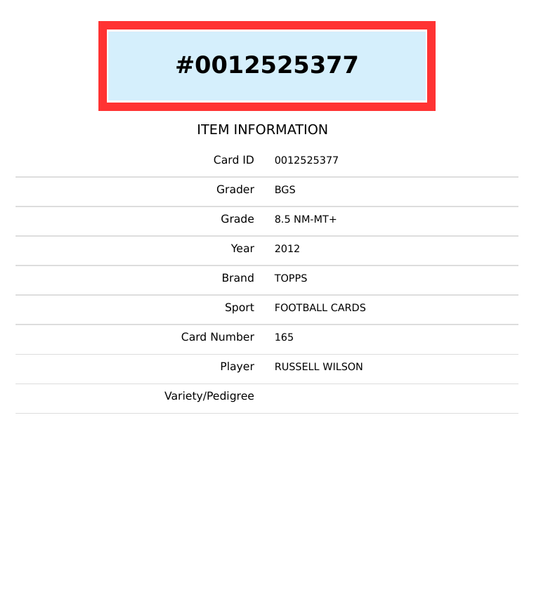 2012 TOPPS RUSSELL WILSON #165 SEATTLE SEAHAWKS ROOKIE RC BGS 8.5 NM MT 0012525377
