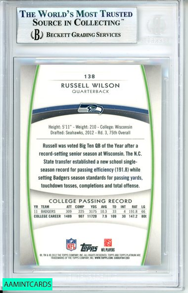 2012 TOPPS PLATINUM RUSSELL WILSON #138 SEAHAWKS ROOKIE RC BGS 8.5 0012547242